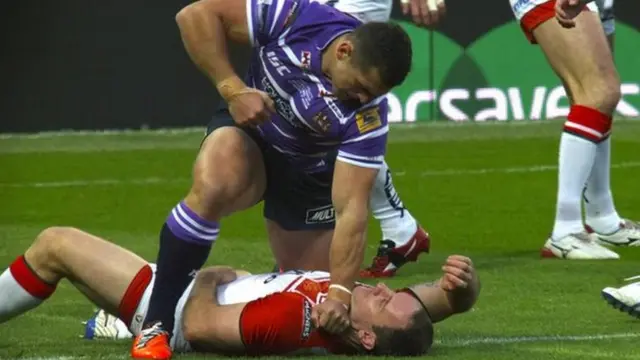 Wigan's Ben Flower punches Lance Hohaia