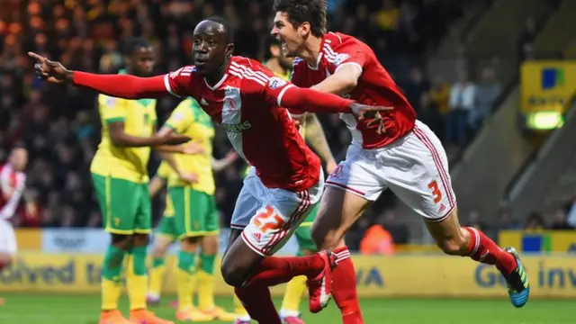 Albert Adomah celebrates