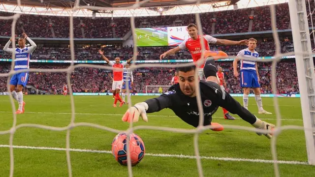 Reading keeper Adam Federici cannot stop an Alexis Sanchez shot going in for Arsenal's winner in the FA Cup semi-final between the two sides