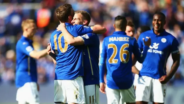 Leicester celebrate their win over Swansea