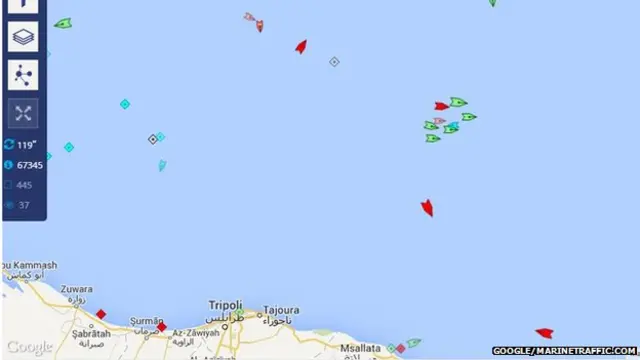 Map of Mediterranean showing search for survivors