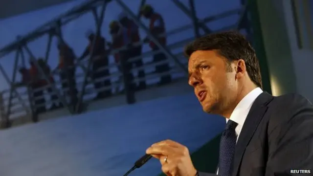 Italy's Prime Minister Matteo Renzi addresses guests during the inauguration of the Malta-Italy Interconnector in Maghtab, outside Valletta, April 9, 2015