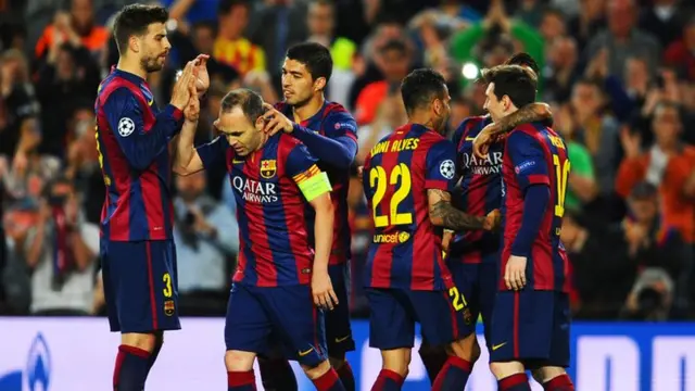 Barcelona celebrate their opening goal