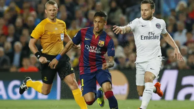 Neymar runs past Yohan Cabaye