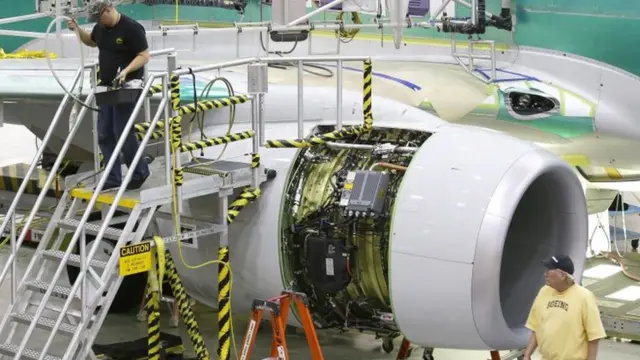 Boeing 737-800 airplane being assembled at Boeing's 737 facility in Renton, Washington.