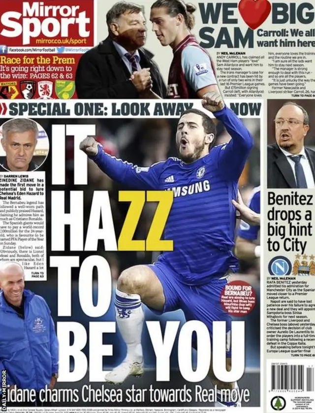 Thursday's Daily Mirror back page