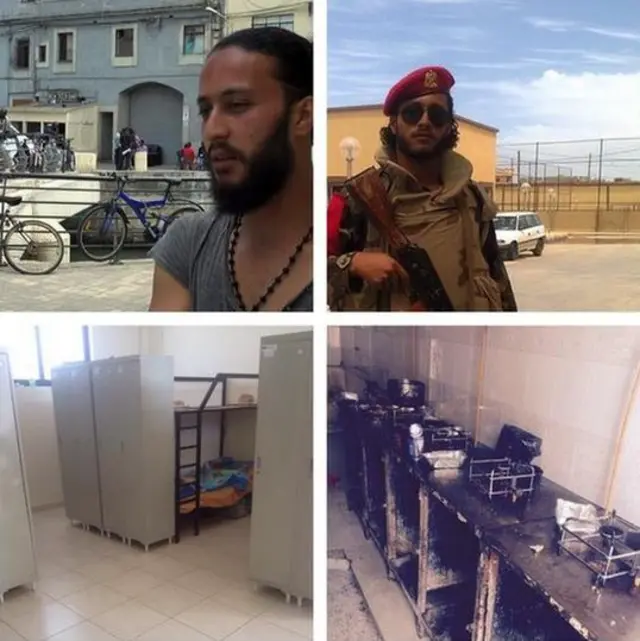 Four photos showing Al-Hassan as a soldier and in a migrant centre