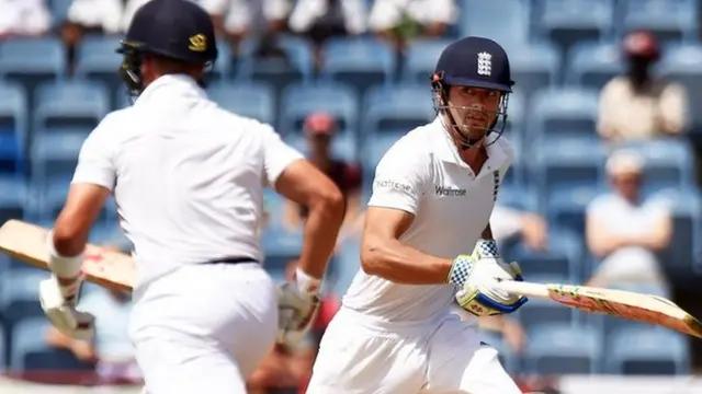 Alastair Cook (right) and Jonathan Trott (left) run between the wickets