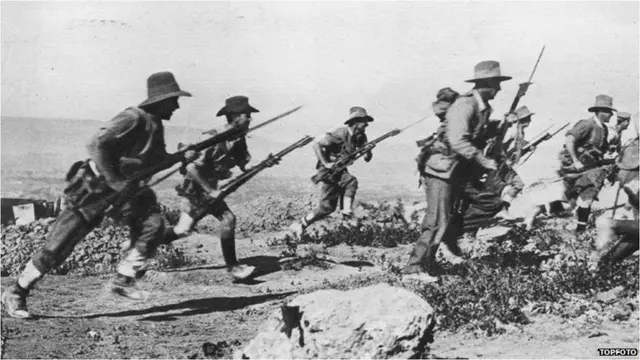 Australian troops charge at Gallipoli