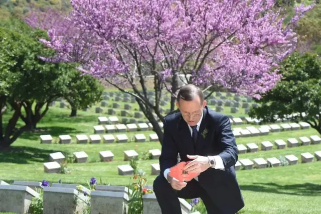 Australian Prime Minister Tony Abbott at Shrapnel Valley Cemetery