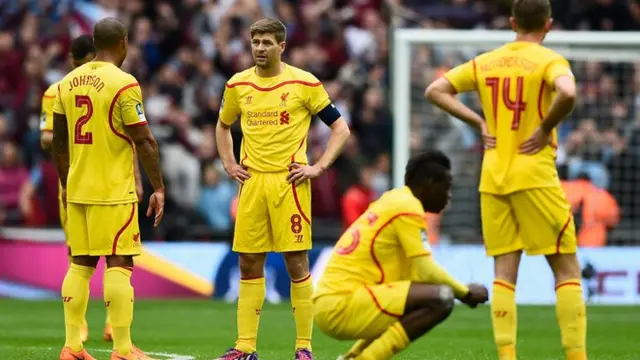 Liverpool captain Steven Gerrard looks on at the end of the FA Cup semi-final defeat to Aston Villa