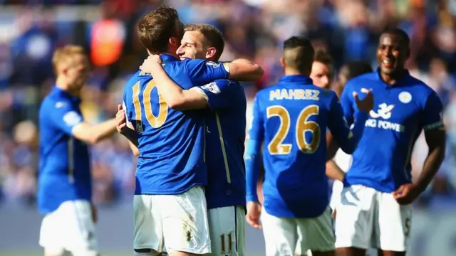 Leicester City celebrate their win over Swansea