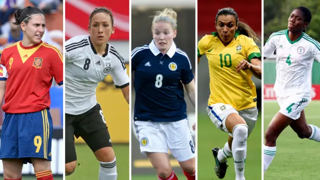 Award nominees Veronica Boquete, Nadine Kessler, Kim Little, Marta and Asisat Oshoala