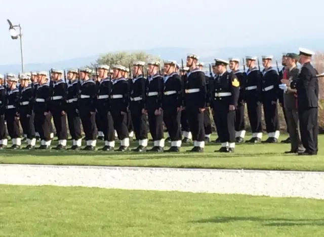 Troops lined up at Cape Helles