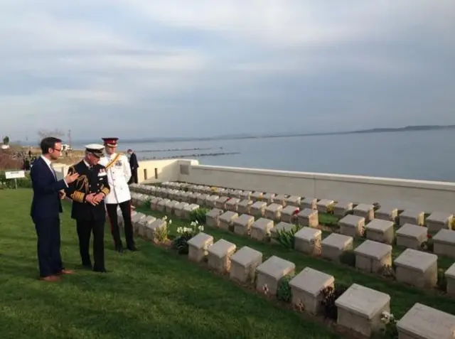 Princes Charles and Harry at V Beach Cemetery