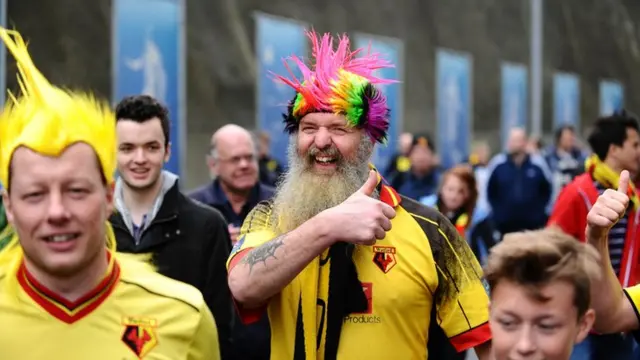 Watford fans get ready for kick-off at Brighton