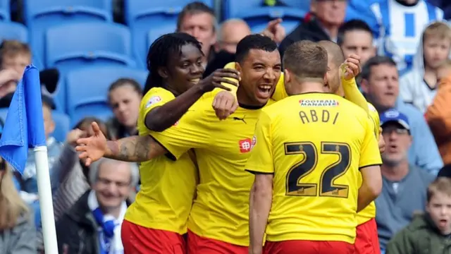 Troy Deeney celebrates his opening goal