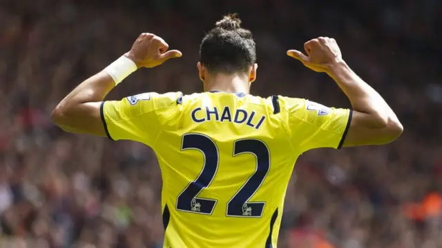 Nacer Chadli celebrates his goal against Southampton