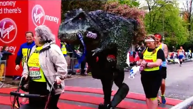 Dinosaur costume at the London Marathon