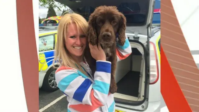 PCSO Kirsty Down with explosives search dog Jarvis. Pic: Twitter/@SaltashPCSO