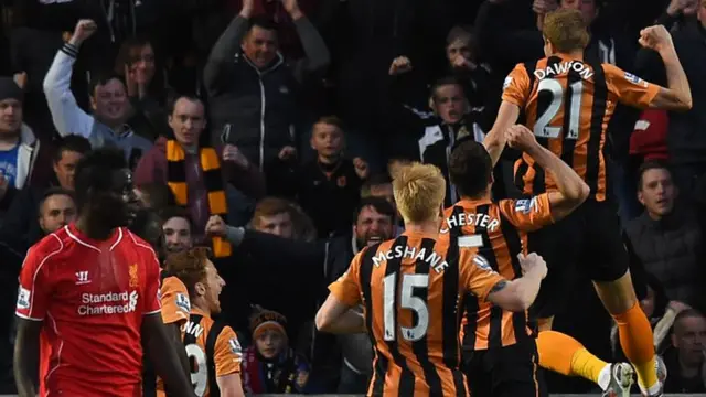 Michael Dawson celebrates putting Hull in front