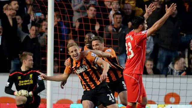 Michael Dawson celebrates putting Hull in front