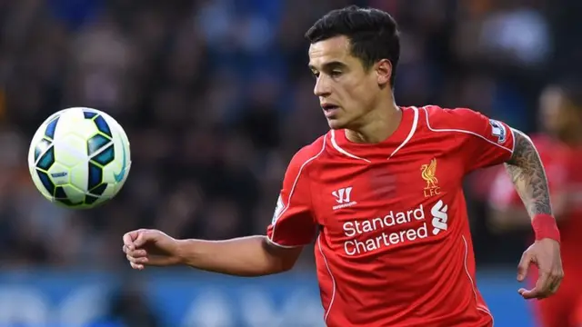 Philippe Coutinho controls the ball for Liverpool