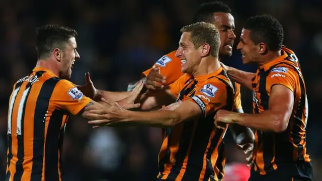 Hull celebrate their win over Liverpool