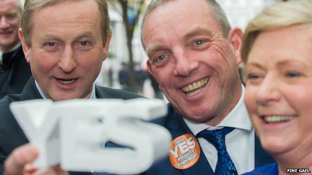 Irish Prime Minister Enda Kenny with Fine Gael colleagues Jerry Buttimer and Frances Fitzgerald