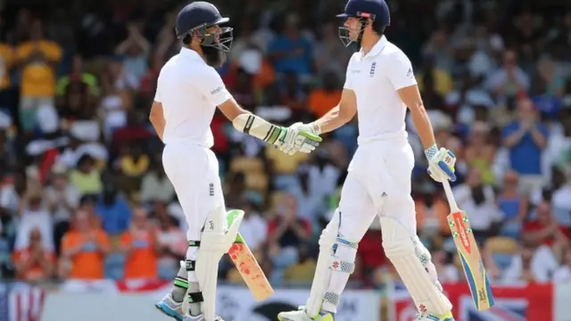 Alastair Cook and Moeen Ali celebrate