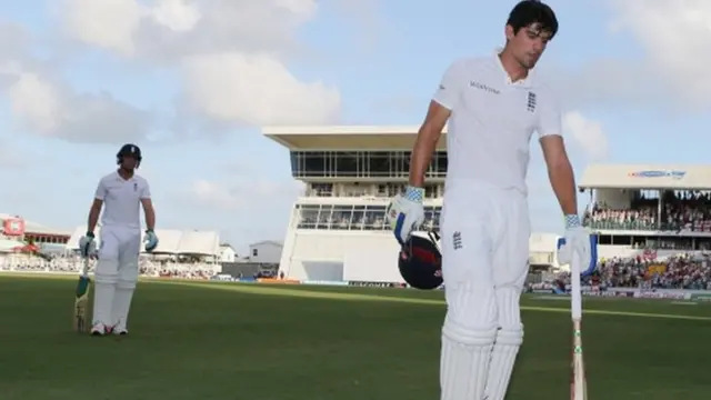 Alastair Cook is dismissed and leaves the field