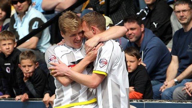 Damien McCrory (left) congratulates Stuart Beavon after Burton's first-half goal