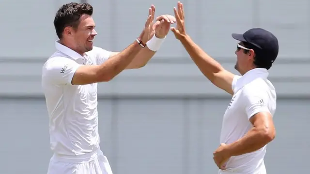 James Anderson and and Alastair Cook celebrate