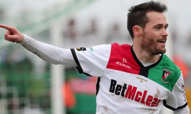 David Scullion celebrates after scoring Glentoran's winner against Portadown n the Irish Cup final