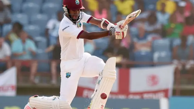 Kraigg Brathwaite plays a shot