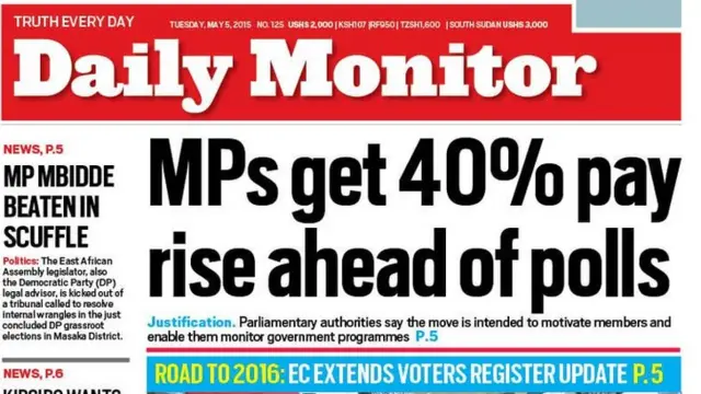 front page of Daily Monitor newspaper