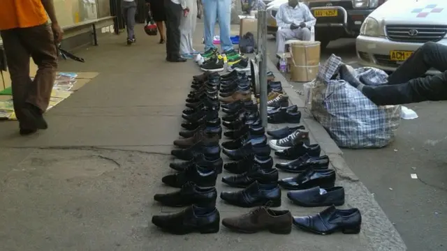 Shoe seller on a pavements of Harare, Zimbabwe