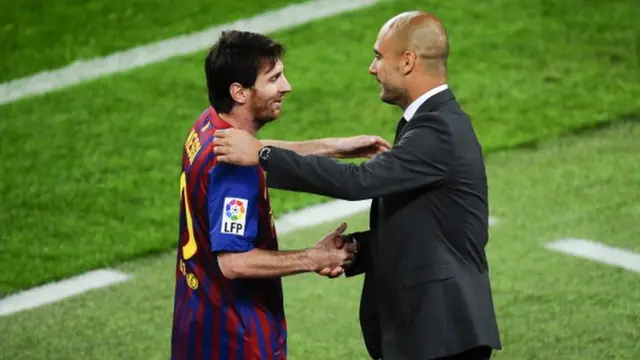 Lionel Messi (left) with Pep Guardiola