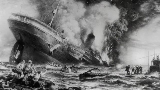 Painting of sinking Lusitania ship