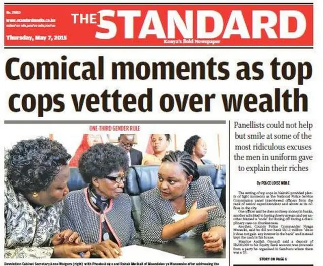 Front page of Kenyan Standard