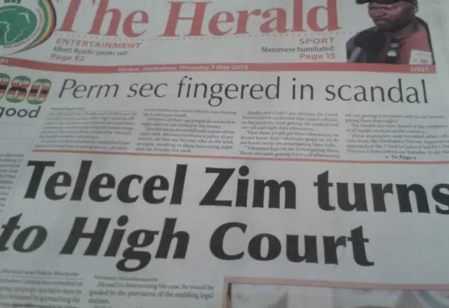 Front page of Herald