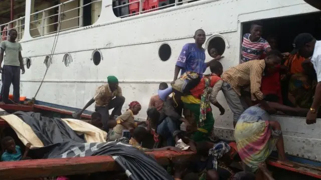 People leaving the MV Liemba in Tanzania