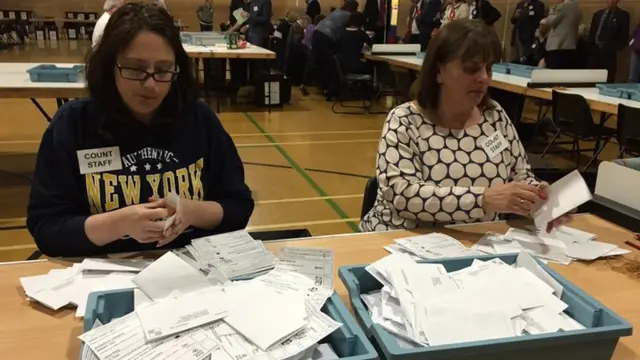 Ballot papers being counted in Saffron Walden