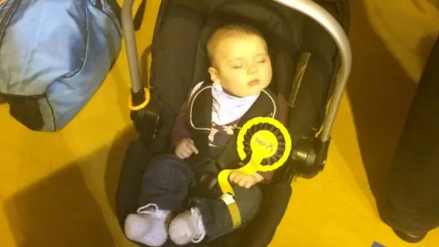 Aileen Campbell MSP's four month old son Crawford is pictured at the East Kilbride count.