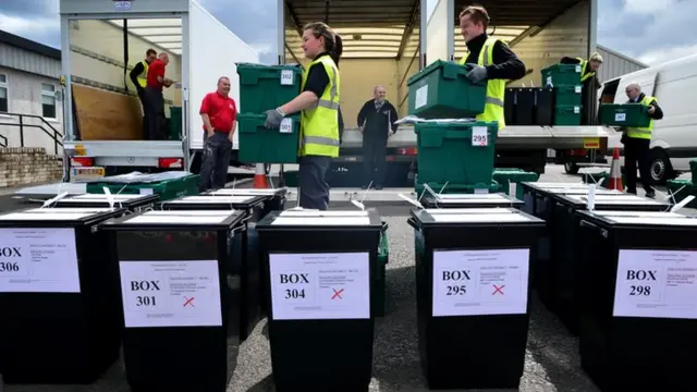 Votes inside ballot boxes