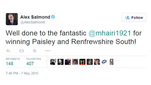 Alex Salmond tweets Mhairi Black