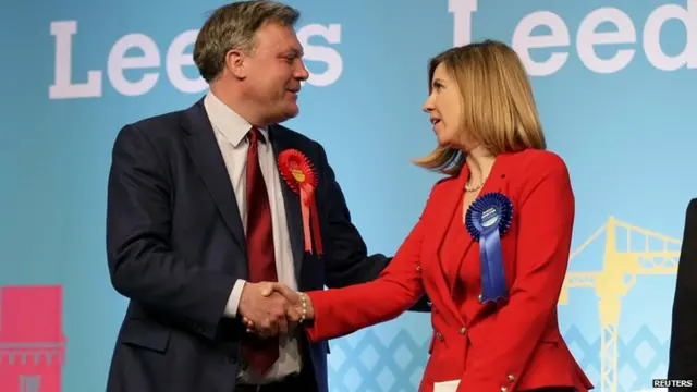 Ed Balls congratulating Conservative's Andrea Jenkyns