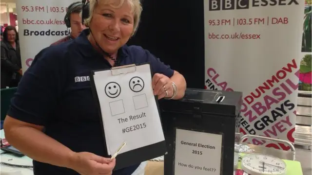 Sadie Nine with her smiley or sad face election box