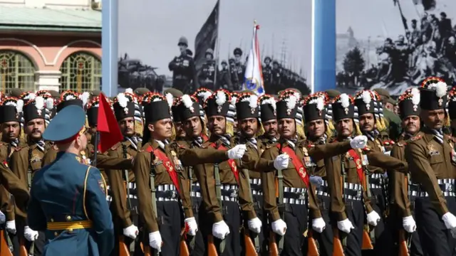 Indian Army troops march in Moscow