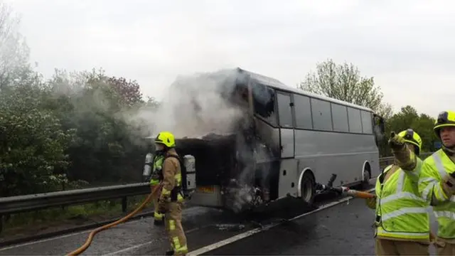 Coach fire on the A1(M)